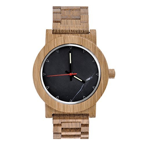 White Oak Wood Watch ZLYC Black Marble Face Wooden Watches Unique