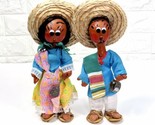 1981 Costeño Couple Mexico Folk Art Doll Figurine Handmade 