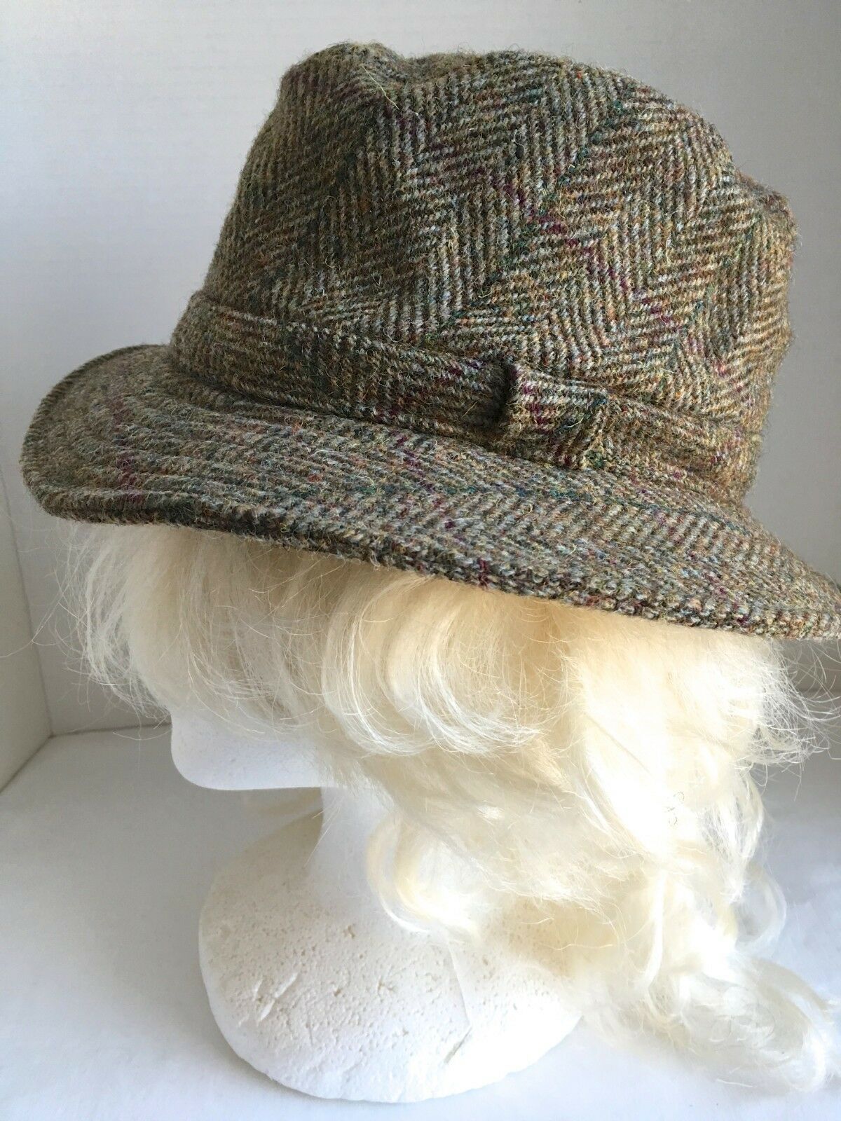 Crambes Men's M Harris Tweed Herringbone Crushable Trilby Hat Brown 100