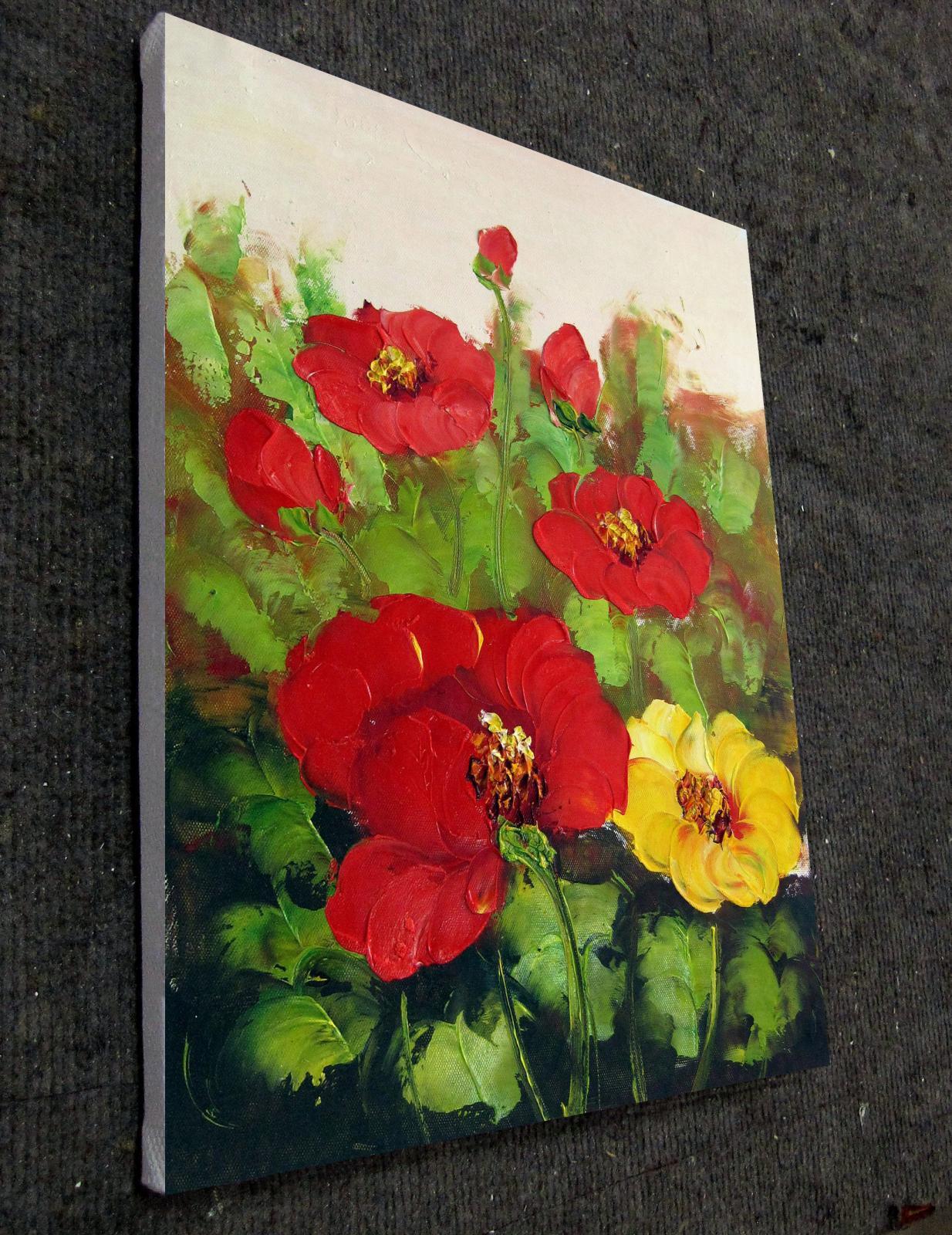 Red Flower 12x16 in. stretched Oil Painting Canvas Art Wall Decor
