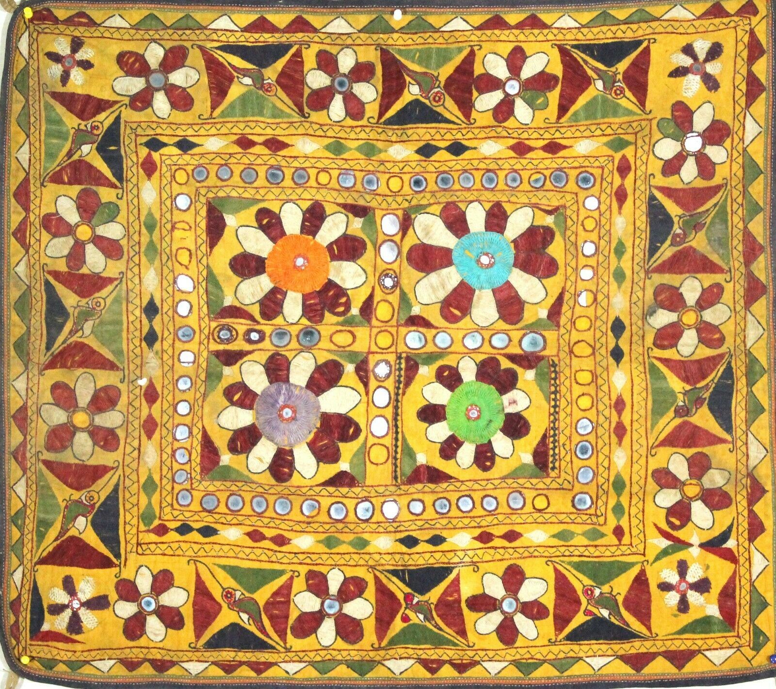 Vintage Handmade Chakla Gujarat Kutch Wall Hanging Thread Hand Work Art