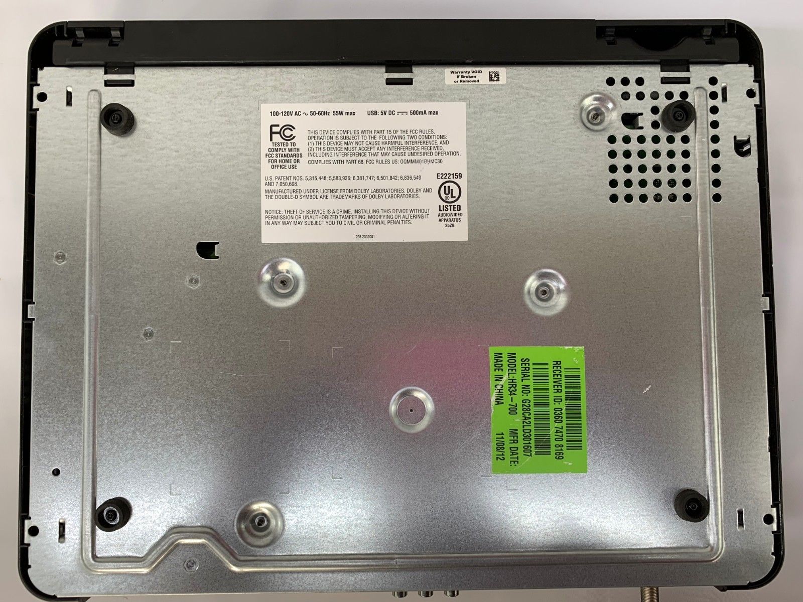 Direct TV HD DVR Receiver Model HR34700. Untested Powers Up