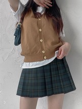 Woman Girl Pleated Plaid Skirt College Style High Waist Pleated Plaid Skirt Plus image 2