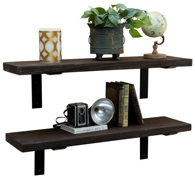 Decorative Shelves 36 in. x 10 in. 2 Tiers Floating Dark Walnut Wood