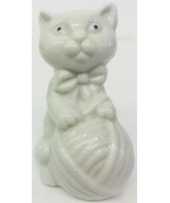 Cat Figurine Bell With Ball Kitten White Beautiful Ceramic Cat Collector - $19.79