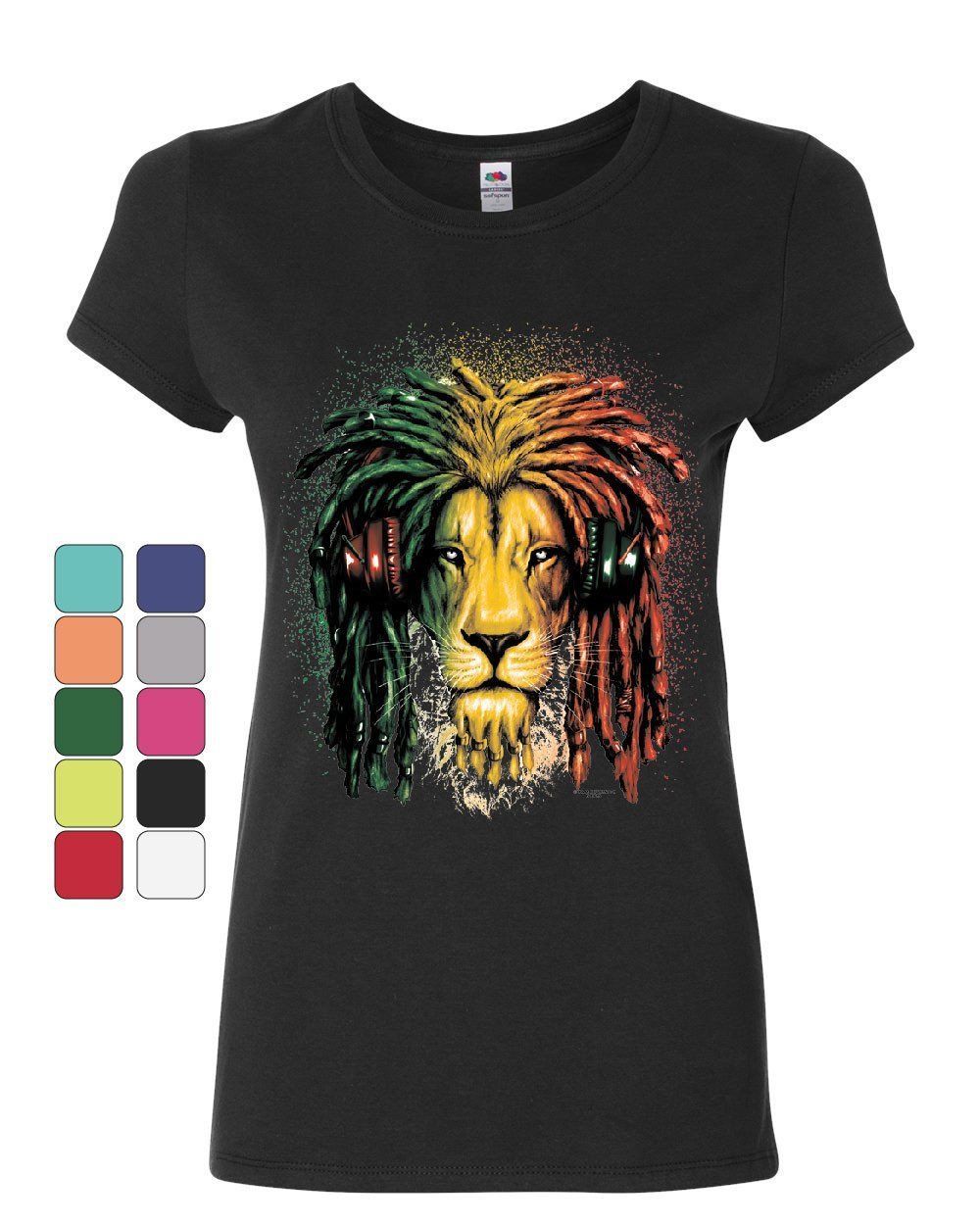 Rasta Lion with Headphones Cotton T-Shirt  Reggae Smoking Jamaica 420