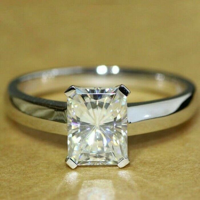 1.85Ct Radiant Cut White Diamond 925 Sterling Silver Solitaire Engagement Ring