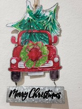 Christmas Holiday Red Truck Farmhouse Trees Metal Wall Sign Decor 18&quot; - $25.73