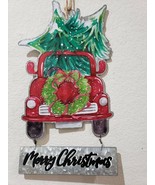 Christmas Holiday Red Truck Farmhouse Trees Metal Wall Sign Decor 18&quot; - $25.73