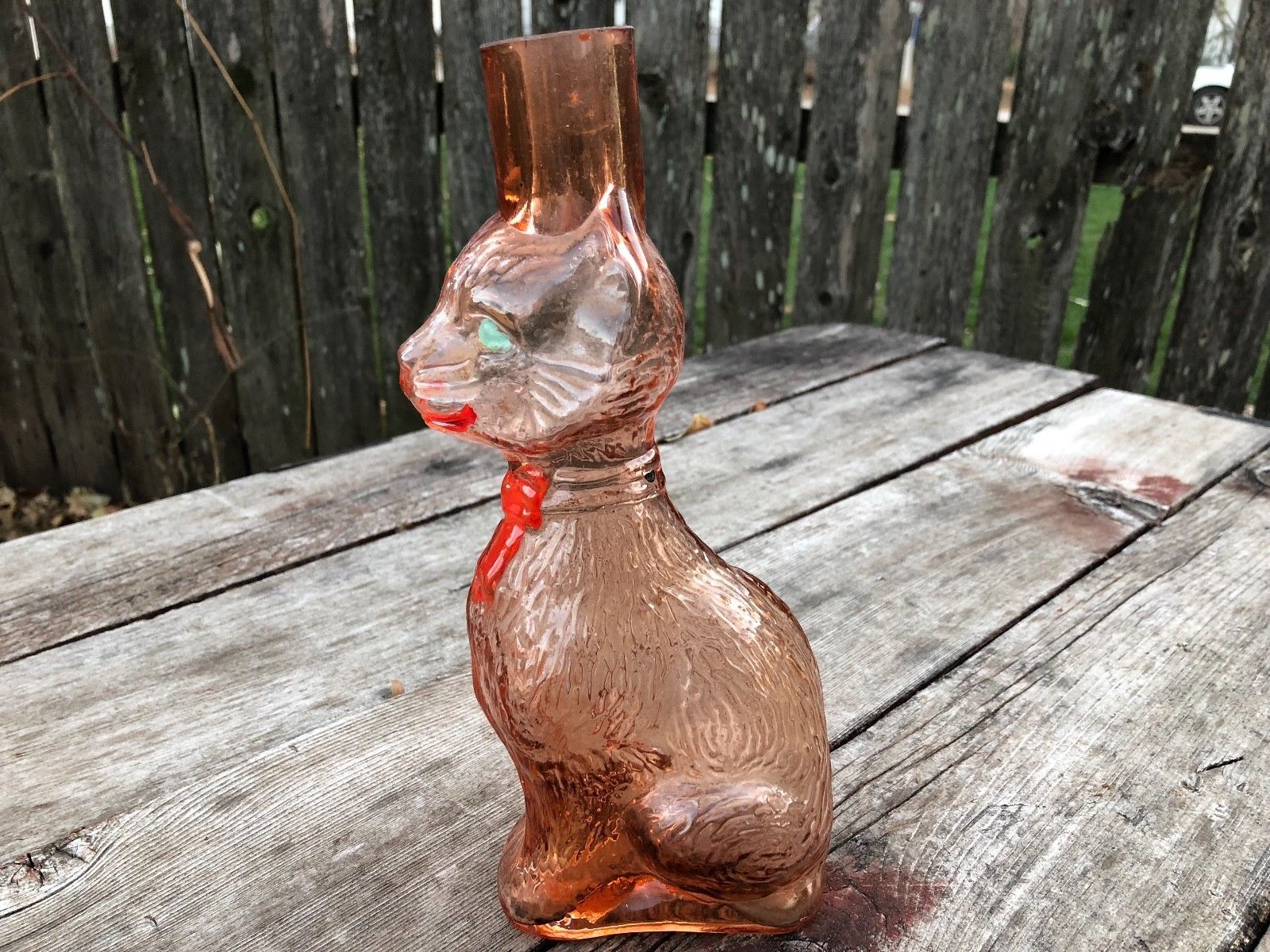 Antique 1920's Cambridge PINK Glass CAT Figural Liquor Bottle Pre