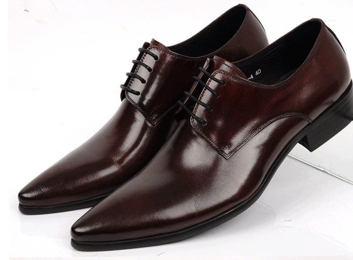 Handmade Men Chocolate Brown Leather Shoes  Pointed Toe Derby Formal Dress Shoes