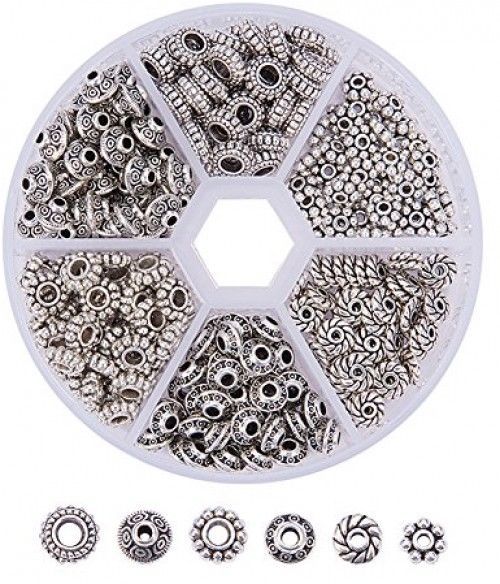 Pandahall Elite1 BOX 300 PCS Assorted Tibetan Silver Spacer Beads Jewelry For