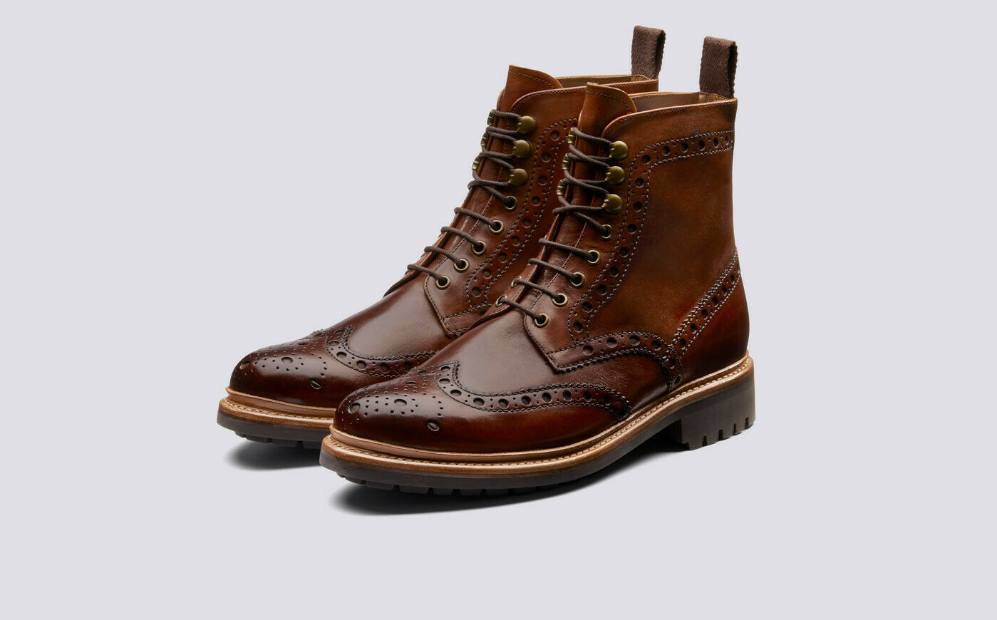 WingTip BroguesToe BrownTone Genuine Leather Oxford Lace Up Men High Ankle Boots
