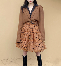 Women Polka Dot Tulle Skirt A-line Puffy Knee Length Tulle Midi Skirt Outfit image 1