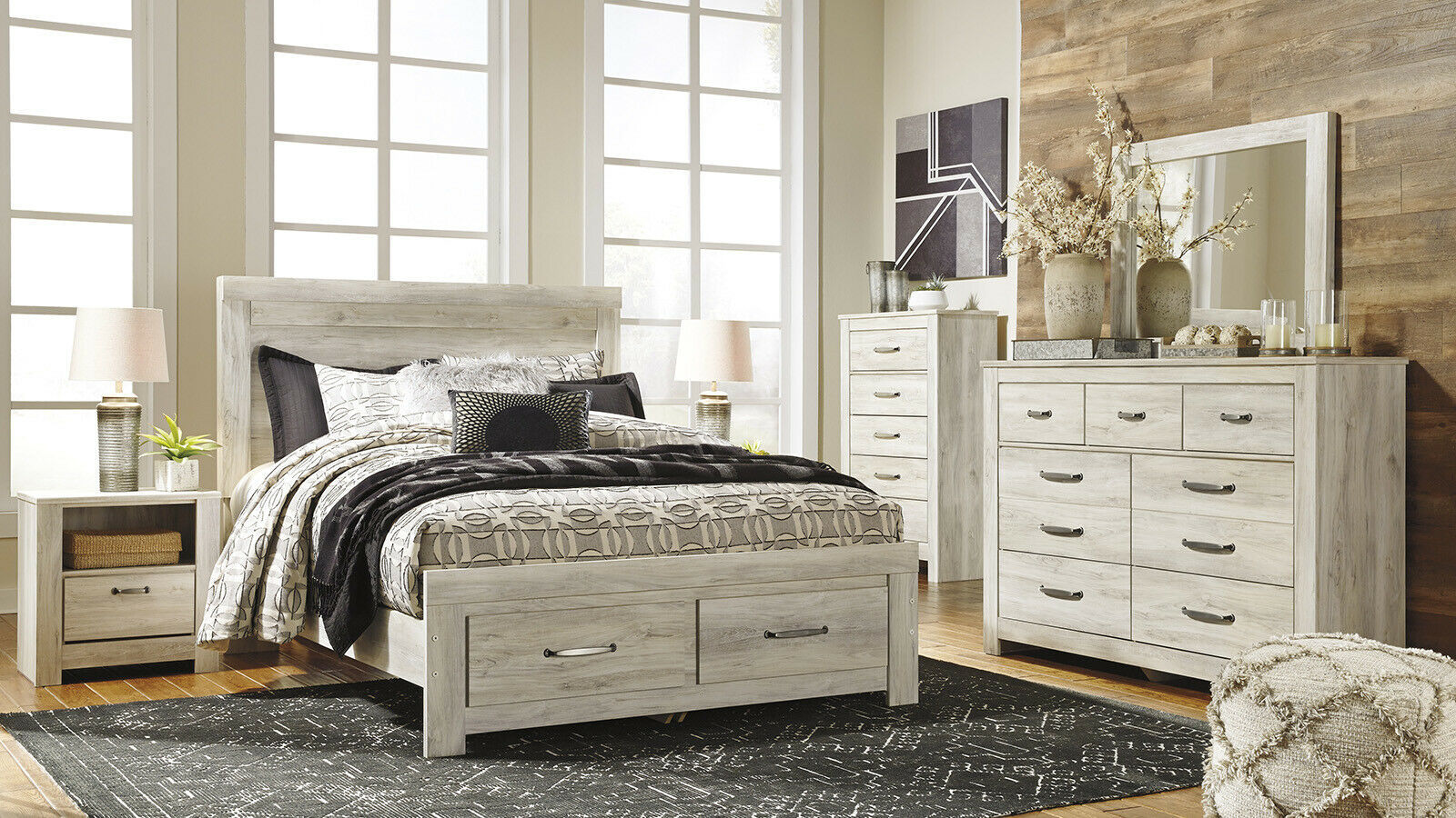 NEW Rustic Off-White Finish Bedroom Furniture - 5pcs King ...