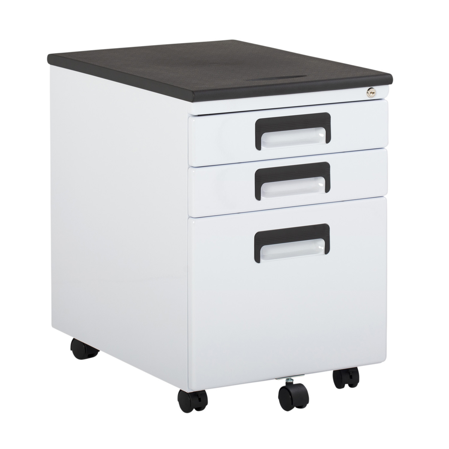 Offex 3 Drawer Metal Rolling File with Locking Drawers White