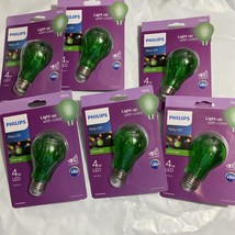 6 Philips Green A19 Medium 4W Indoor/Outdoor LED Decorative Party Light Bulb - $37.39