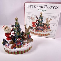 Fitz &amp; Floyd Kringle Musical Figure Santa W/ Reindeer Plays Deck The Halls - $23.01