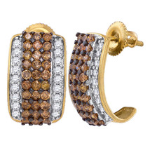 10k Yellow Gold Round Brown Color Enhanced Diamond Hoop Earrings 1-7/8 - $1,059.00