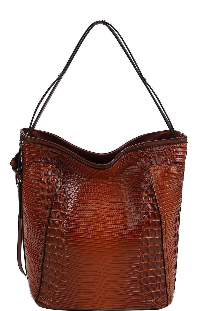 Chillx Fashion Croco Pattern Convertible Bucket Hobo Bag - Handbags ...
