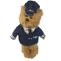 Vintage Russ Berrie Plush Airline Pilot Bear Hand Puppet 13&quot; Stuffed Animal - $23.16