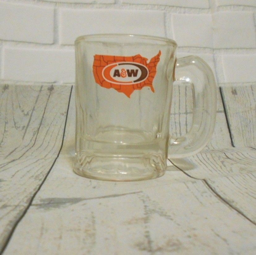 Vintage AW Root Beer Mini Mugs A&W Oval Logo 3" Tall Collectible Glass Shot 