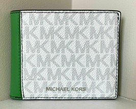 Michael Kors Cooper Slim Billfold White Green Logo 36U1LCOF5B NWT $138 Retail FS - $49.49