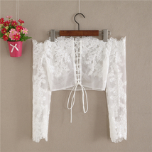 Wedding Long Sleeve Off Shoulder Crop Lace Top Plus Size Floral Lace Bridal Top image 2