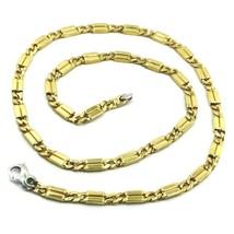 18K YELLOW WHITE GOLD CHAIN 5mm ALTERNATE GOURMETTE CUBAN BURB SQUARE LINK 20" image 1