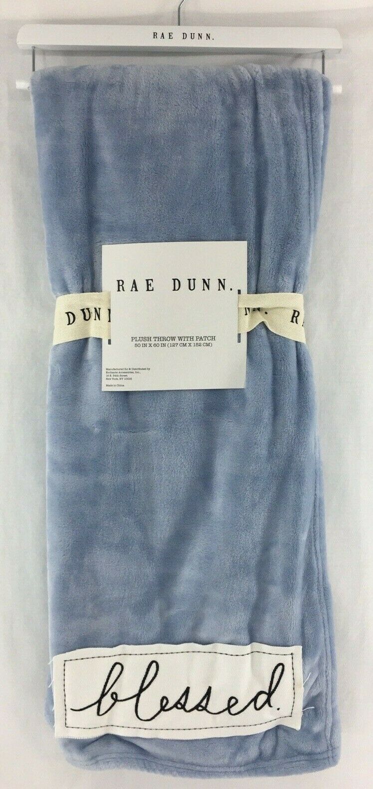 Rae Dunn BLESSED Patch Ultra Plush White Throw 60" x 50" New 