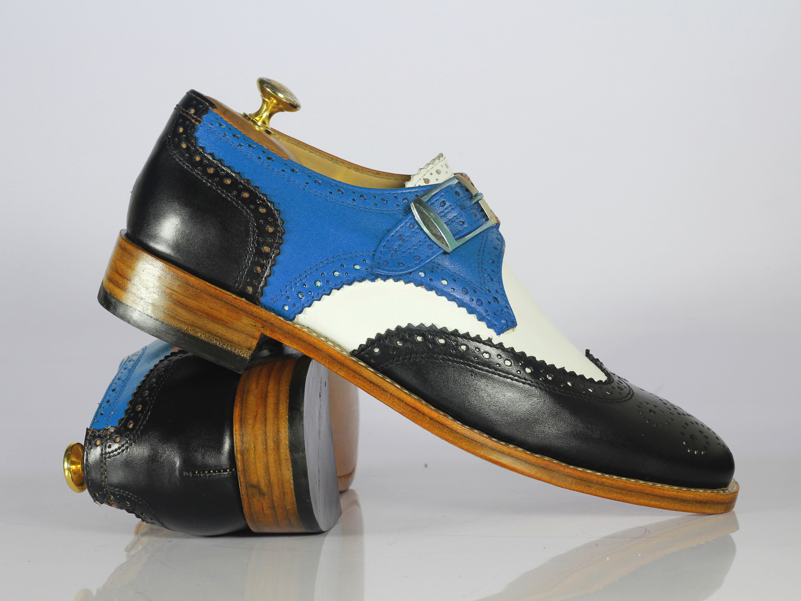 Primary image for Handmade Men's Leather Wing Tip Style Heart Medallions & Monk Strap Dress Shoes