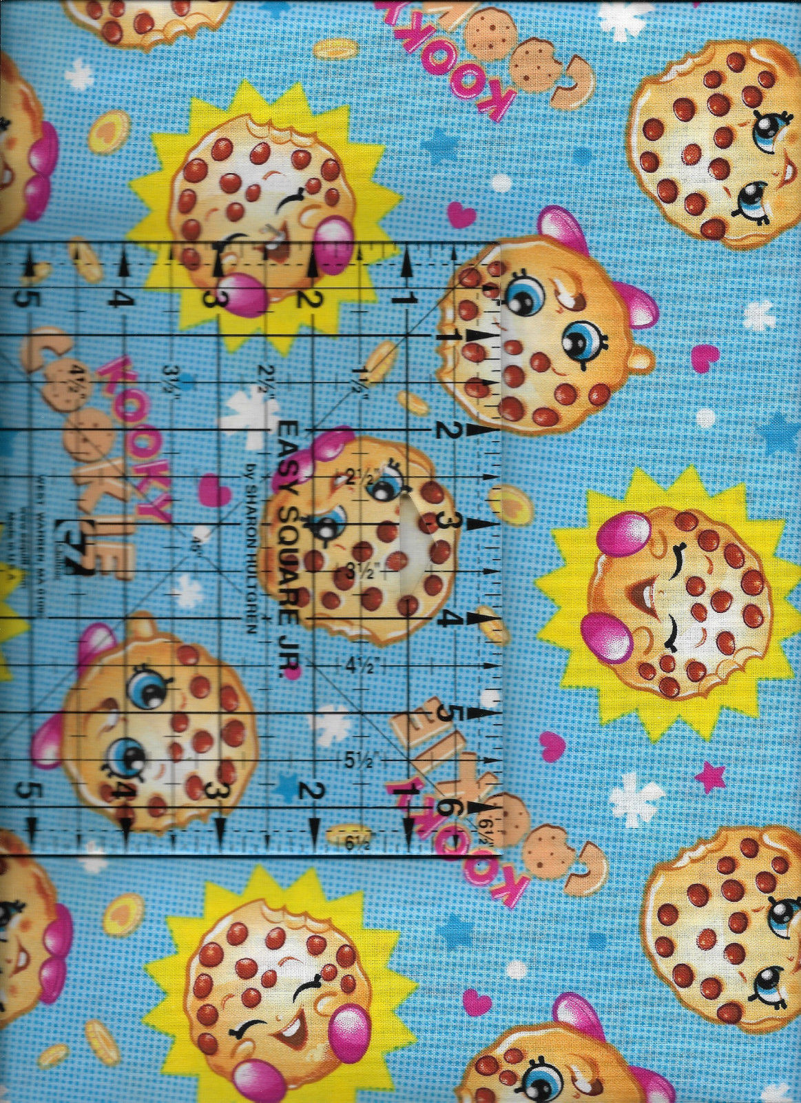 Primary image for Moose Shopkins Cookie with the Look on Blue 100% Cotton Fabric By The Half Yard