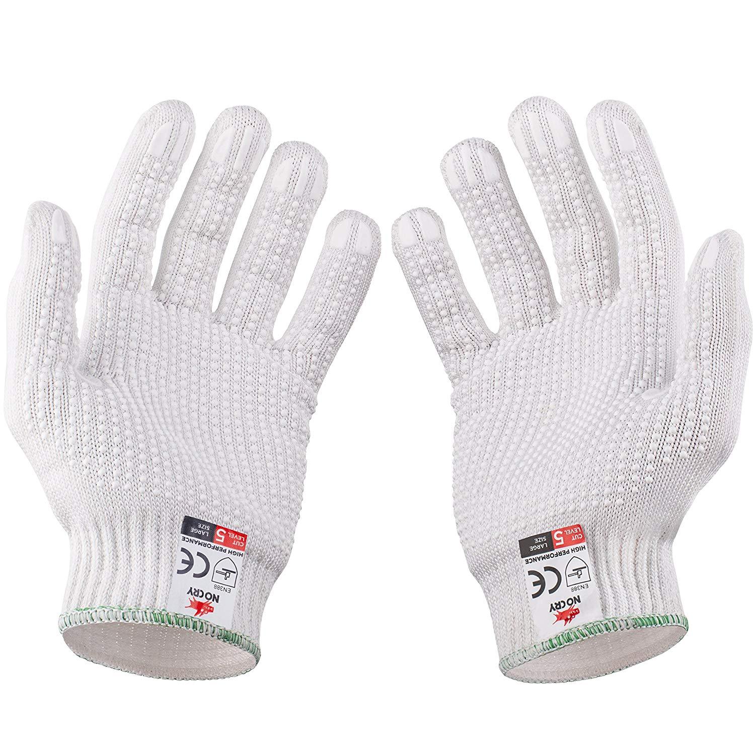 NoCry Cut Resistant Protective Work Gloves with Rubber Grip Dots White
