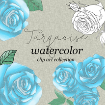 Turquoise Watercolor Rose Hand Drawn Collection/PNG Clip Art/Sublimation... - $4.99
