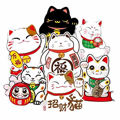 7 Pcs Japanese-Style Lucky Cat Cartoon Suitcase Stickers Refrigerator Guitar Lap