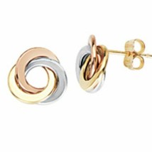 Small 14k Solid Gold Flat Tube Loveknot Love-Knot Stud Earrings - Tri-co... - $219.78