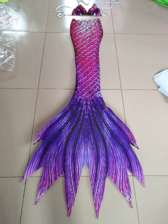 Purple Swimmable Mermaid Tail for Women Kids with Monofin, Mermaid Cosplay Party
