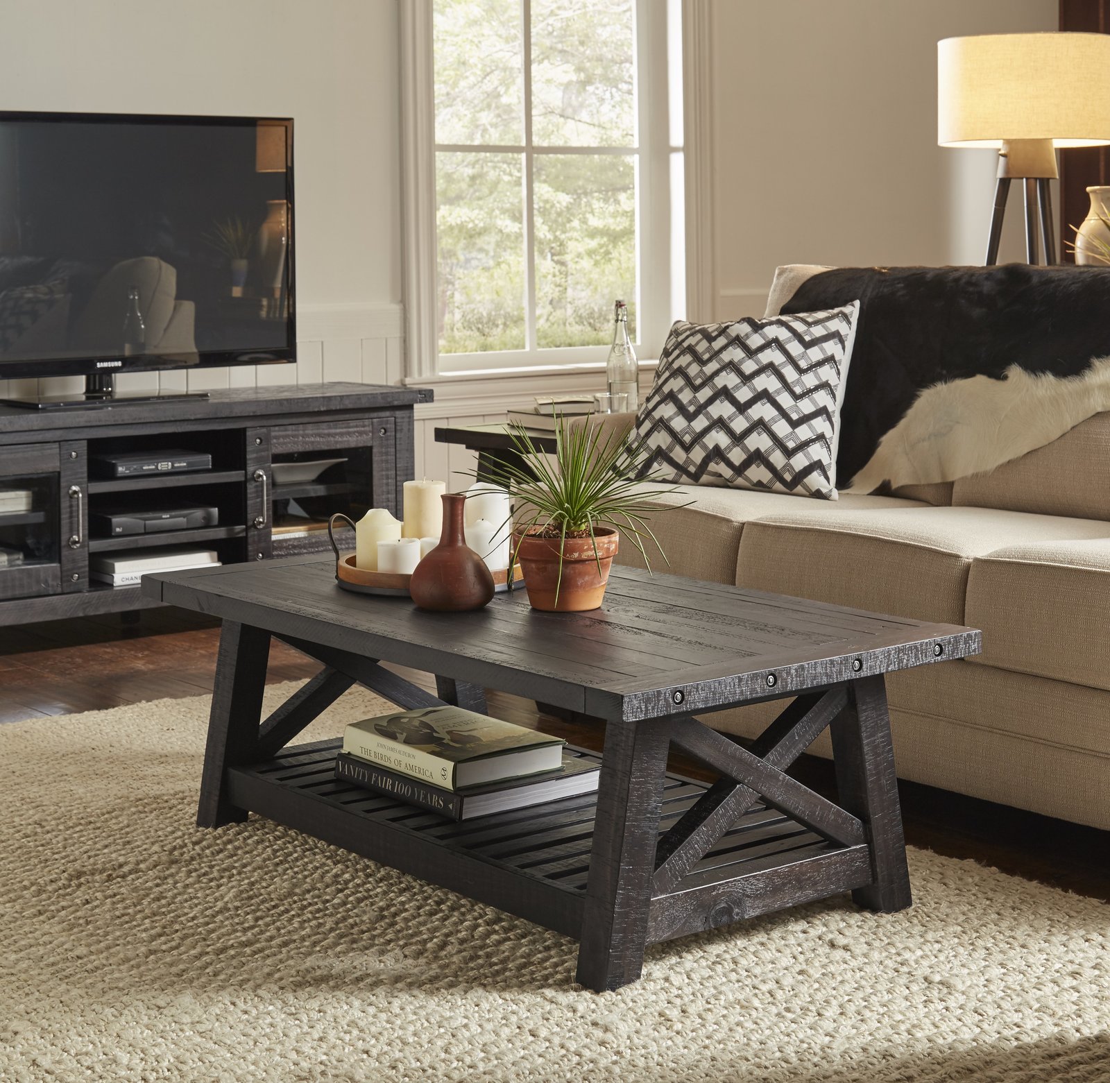 Yanez Industrial Coffee Table in Charcoal Solid Wood Tables