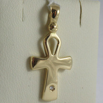 SOLID 18K YELLOW GOLD CROSS, CROSS OF LIFE, ANKH, DIAMOND, 1.02 IN MADE IN ITALY image 1
