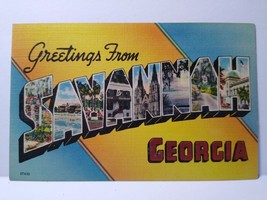 Greetings From Savannah Georgia Large Letter Linen City Postcard Unused ... - $41.92