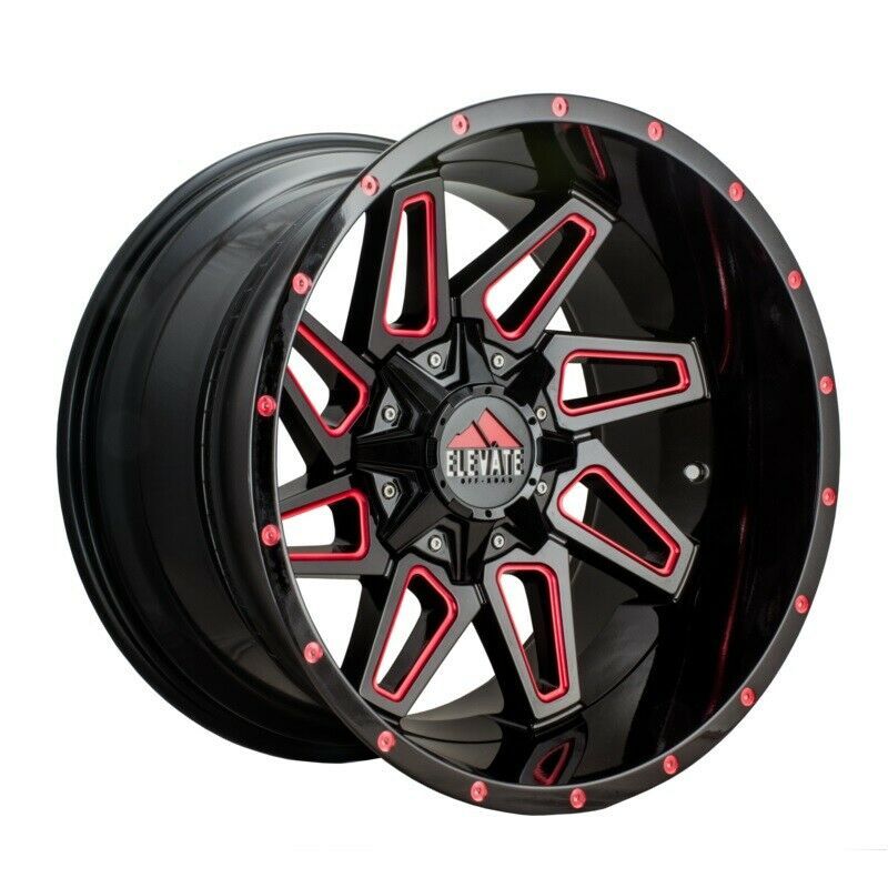 22x14 Elevate ELV8.8 8x6.5/8x165.1 -76 Red Milled Wheels Rims Set(4 ...