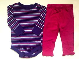 Girls Size 12M 9-12 Months Two Piece Bright Striped Purple LS Top, PLACE... - $15.00