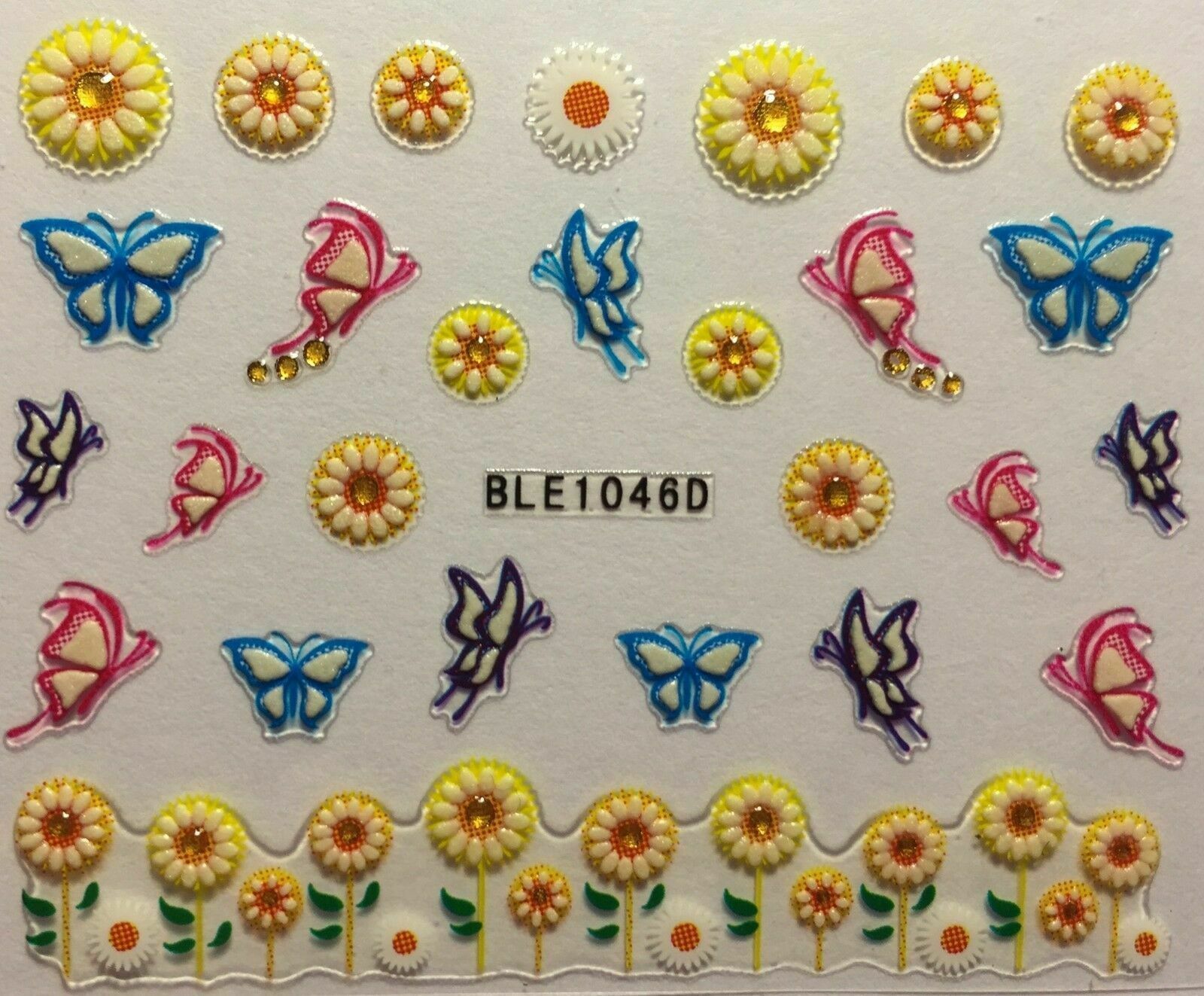 Nail Art 3D Decal Stickers Sunflowers Daisies Butterflies Daisy BLE1046D