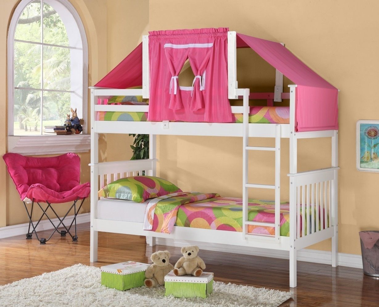Low Loft Bed Tent Kit Pink, White Wood, Bunk Bed Sold Separatelty
