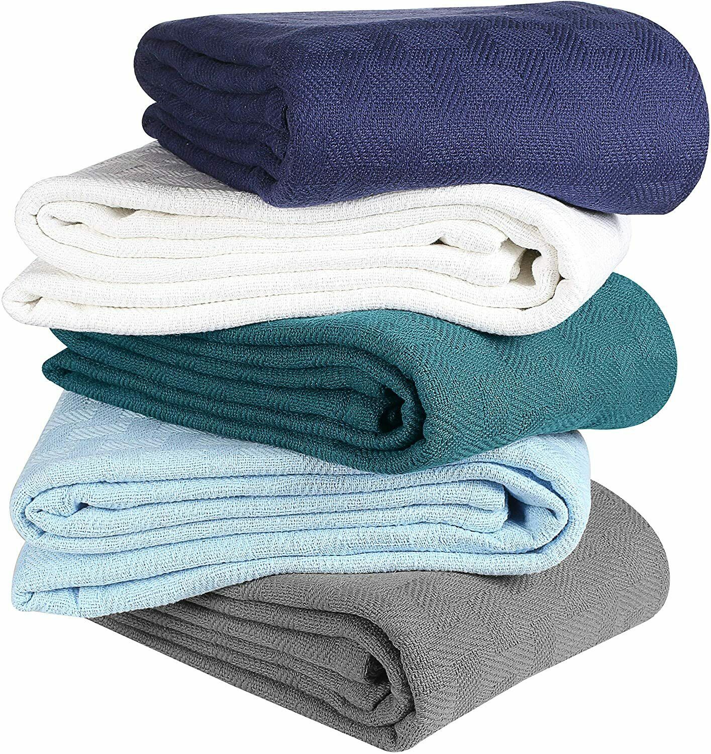 Queen Blanket Cotton Thermal Woven Navy Blue 90" x 90" Breathable