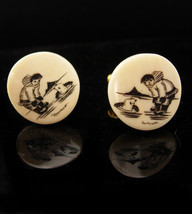 Vintage Alaska Cufflinks - Eskimo with walrus in ice art - nautical sea ... - $225.00