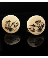 Vintage Alaska Cufflinks - Eskimo with walrus in ice art - nautical sea ... - $225.00