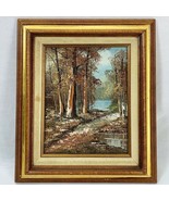 Vintage J. Medina Original Oil Painting Landscape Forest Pond Trees 15&quot; ... - $71.22