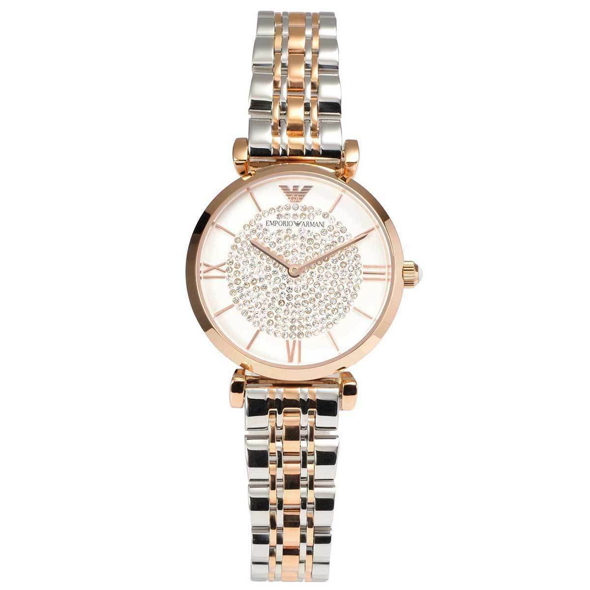 Emporio Armani AR1926 Silver Rose Gold Two Tone Crystal Pave Ladies ...