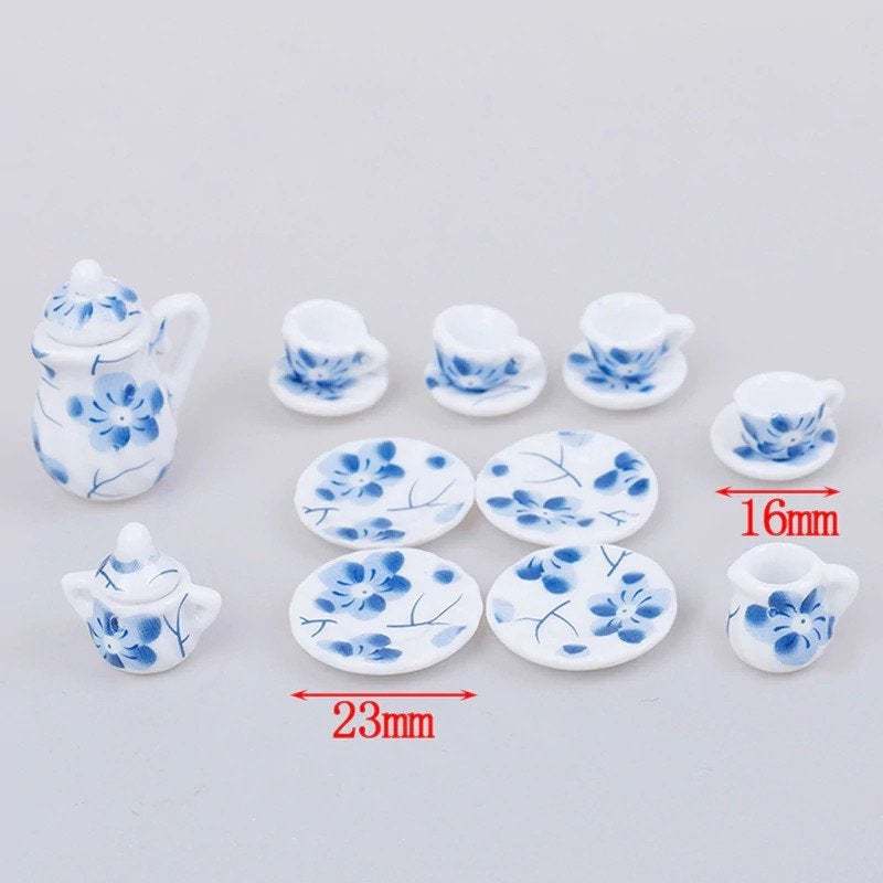 Miniature tea set porcelain mini china set 1:12 kitchenware